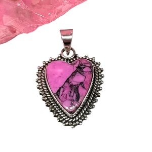 Cherry Blossom Kingman Turquoise Heart Necklace Pendant 925 Sterling Silver